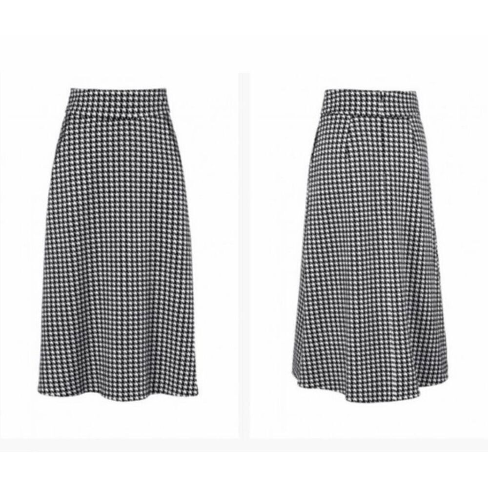 Cabi Houndstooth A-line Midi Skirt Black, White Size 4 - Picture 2 of 12